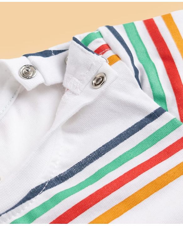 Babyhug 100% Cotton Single Jersey Knit Short & T-Shirt with Half Sleeves and Stripes Print - White, Blue