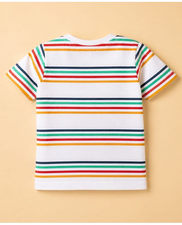 Babyhug 100% Cotton Single Jersey Knit Short & T-Shirt with Half Sleeves and Stripes Print - White, Blue