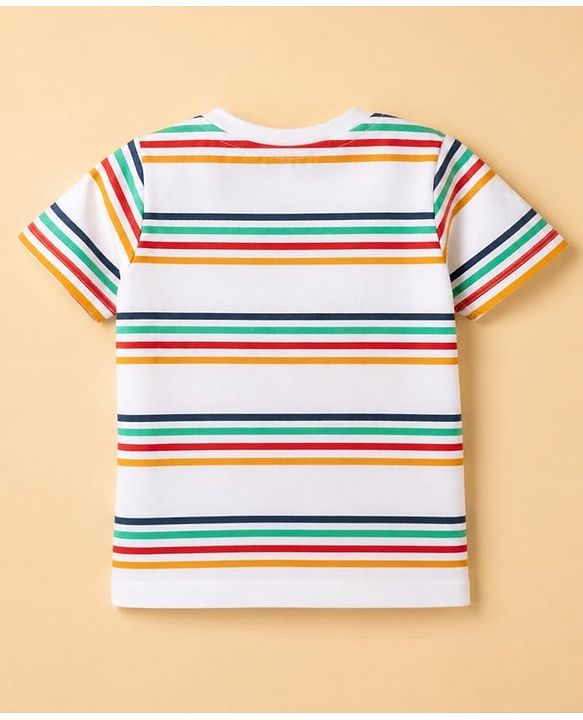 Babyhug 100% Cotton Single Jersey Knit Short & T-Shirt with Half Sleeves and Stripes Print - White, Blue