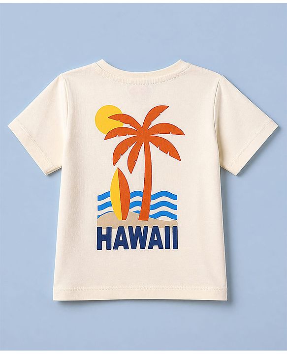 Babyhug 100% Cotton Single Jersey Knit Half Sleeves T-Shirt and Shorts with Palm Tree Print - White