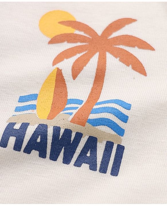 Babyhug 100% Cotton Single Jersey Knit Half Sleeves T-Shirt and Shorts with Palm Tree Print - White