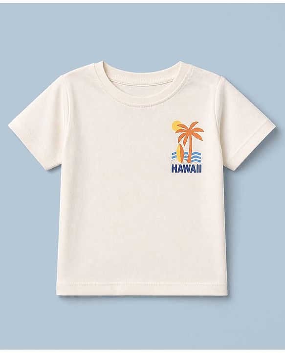 Babyhug 100% Cotton Single Jersey Knit Half Sleeves T-Shirt and Shorts with Palm Tree Print - White