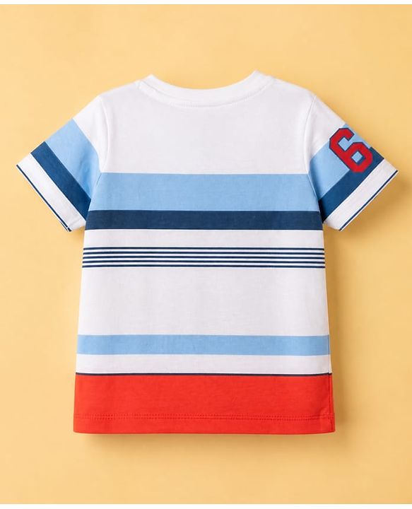 Babyhug 100% Cotton Single Jersey Knit Half Sleeves T-Shirt and Shorts with Stripes and 68 Text Print - White