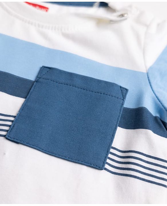 Babyhug 100% Cotton Single Jersey Knit Half Sleeves T-Shirt and Shorts with Stripes and 68 Text Print - White