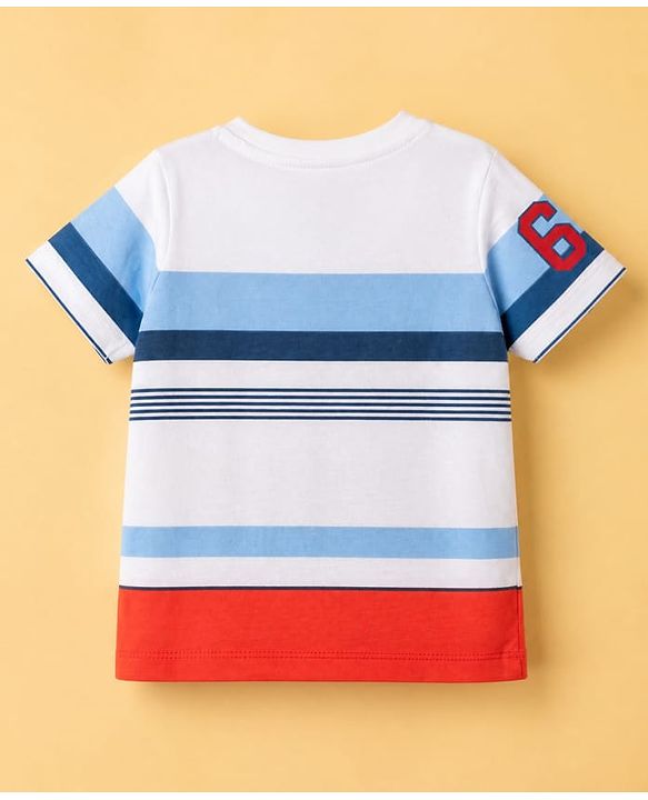 Babyhug 100% Cotton Single Jersey Knit Half Sleeves T-Shirt and Shorts with Stripes and 68 Text Print - White