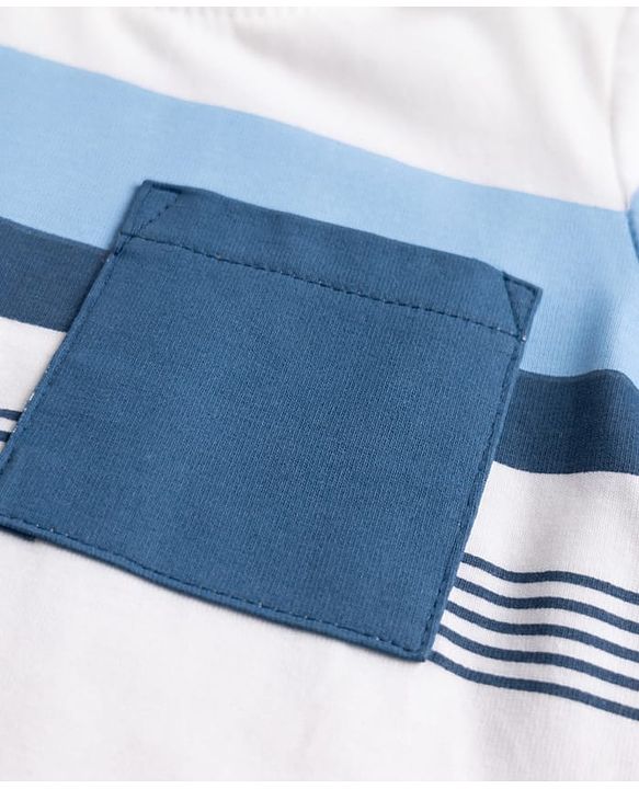 Babyhug 100% Cotton Single Jersey Knit Half Sleeves T-Shirt and Shorts with Stripes and 68 Text Print - White