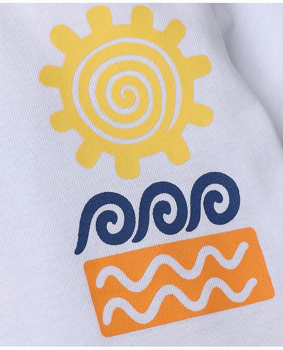 Babyhug 100% Cotton Knit Half Sleeves Beach Theme Printed T-Shirt & Shorts Set -White & Blue