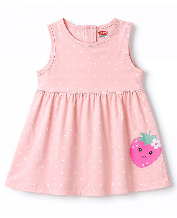 Babyhug Knit Half Sleeves Shrug With Strawberry Printed Frock - Pink