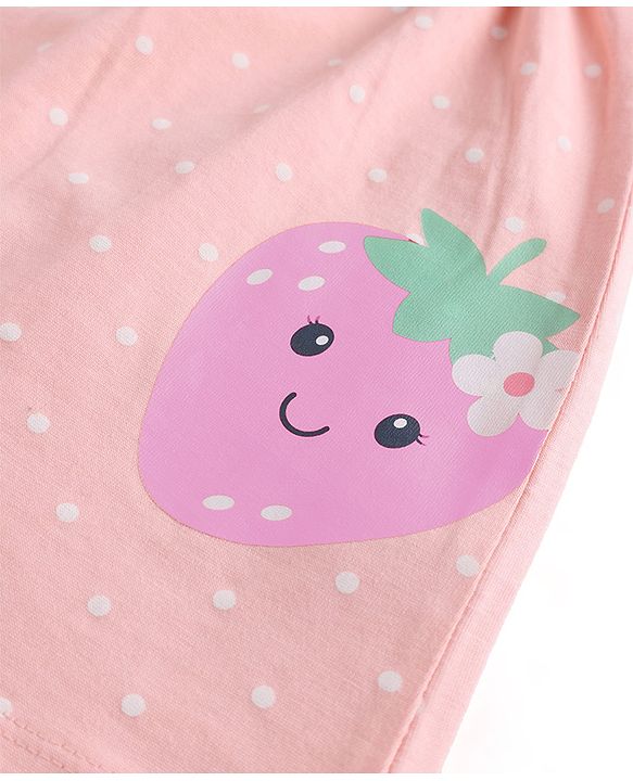 Babyhug Knit Half Sleeves Shrug With Strawberry Printed Frock - Pink