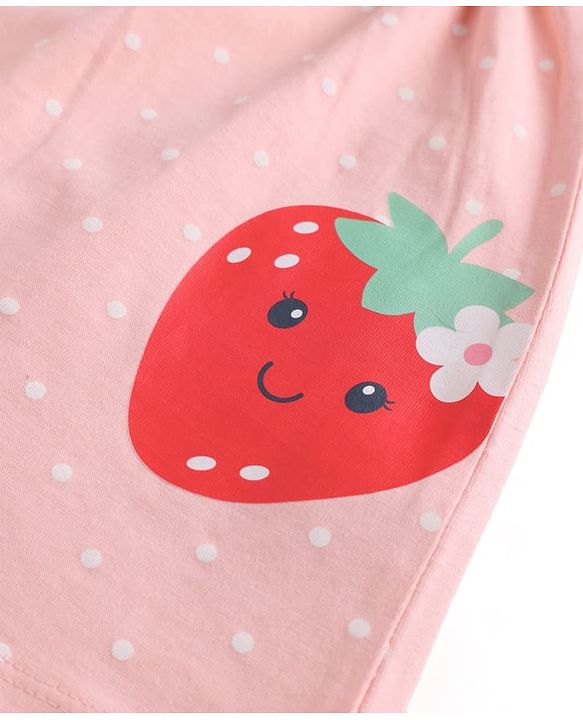 Babyhug Knit Half Sleeves Shrug With Strawberry Printed Frock - Pink