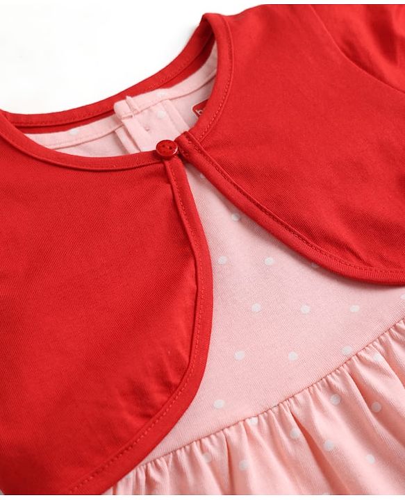 Babyhug Knit Half Sleeves Shrug With Strawberry Printed Frock - Pink