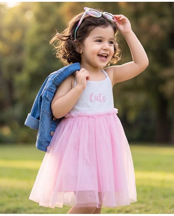 Babyhug Cotton Knit Frock with Full Sleeves Jacket Text Print - Pink
