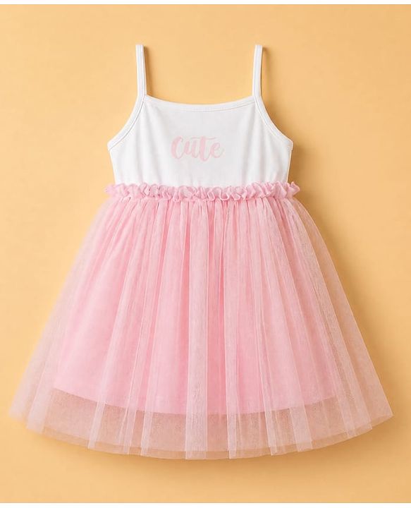 Babyhug Cotton Knit Frock with Full Sleeves Jacket Text Print - Pink
