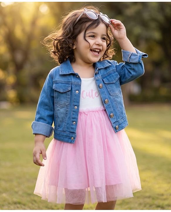 Babyhug Cotton Knit Frock with Full Sleeves Jacket Text Print - Pink