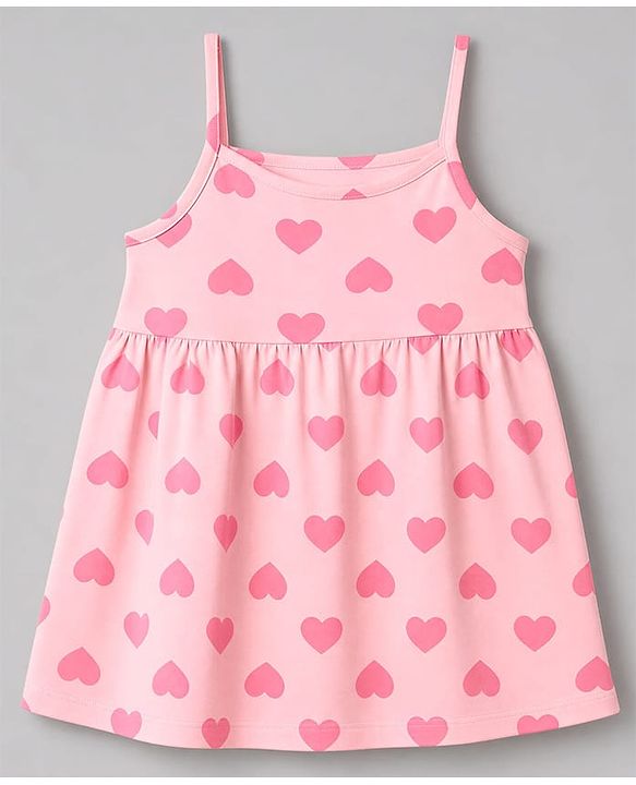 Babyhug Cotton Knit Half Sleeves Heart Printed Frock with Shrug - Pink