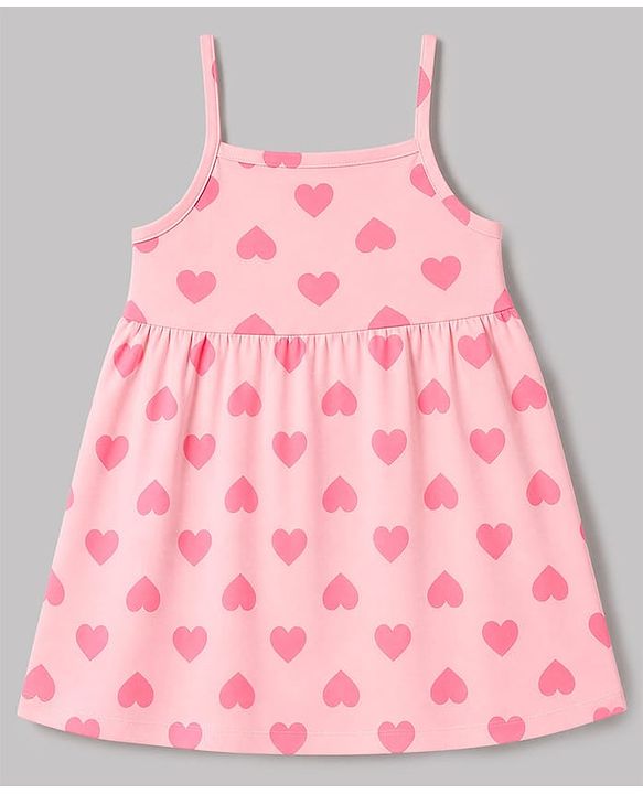 Babyhug Cotton Knit Half Sleeves Heart Printed Frock with Shrug - Pink
