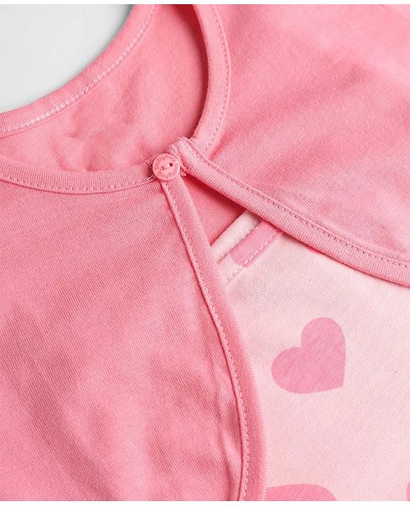 Babyhug Cotton Knit Half Sleeves Heart Printed Frock with Shrug - Pink