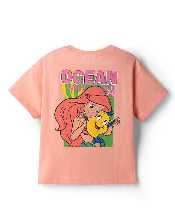 Babyhug Disney Single Jersey Knit Half Sleeve T-Shirt & Shorts With Disney Princess Front And Back Graphic - Pink & Lavender