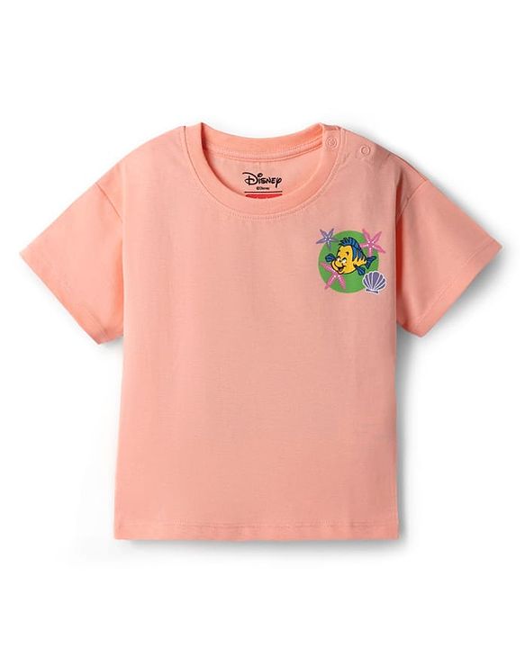 Babyhug Disney Single Jersey Knit Half Sleeve T-Shirt & Shorts With Disney Princess Front And Back Graphic - Pink & Lavender