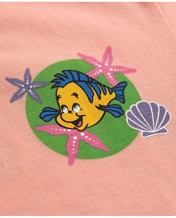 Babyhug Disney Single Jersey Knit Half Sleeve T-Shirt & Shorts With Disney Princess Front And Back Graphic - Pink & Lavender