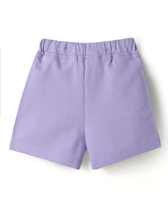 Babyhug Disney Single Jersey Knit Half Sleeve T-Shirt & Shorts With Disney Princess Front And Back Graphic - Pink & Lavender