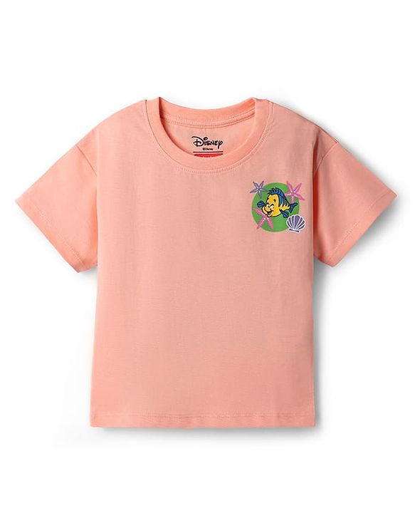 Babyhug Disney Single Jersey Knit Half Sleeve T-Shirt & Shorts With Disney Princess Front And Back Graphic - Pink & Lavender