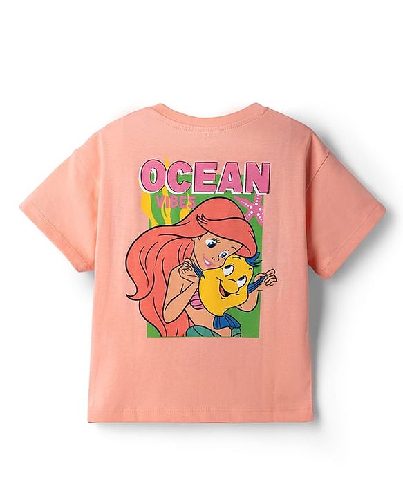 Babyhug Disney Single Jersey Knit Half Sleeve T-Shirt & Shorts With Disney Princess Front And Back Graphic - Pink & Lavender