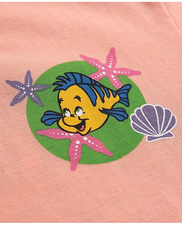 Babyhug Disney Single Jersey Knit Half Sleeve T-Shirt & Shorts With Disney Princess Front And Back Graphic - Pink & Lavender