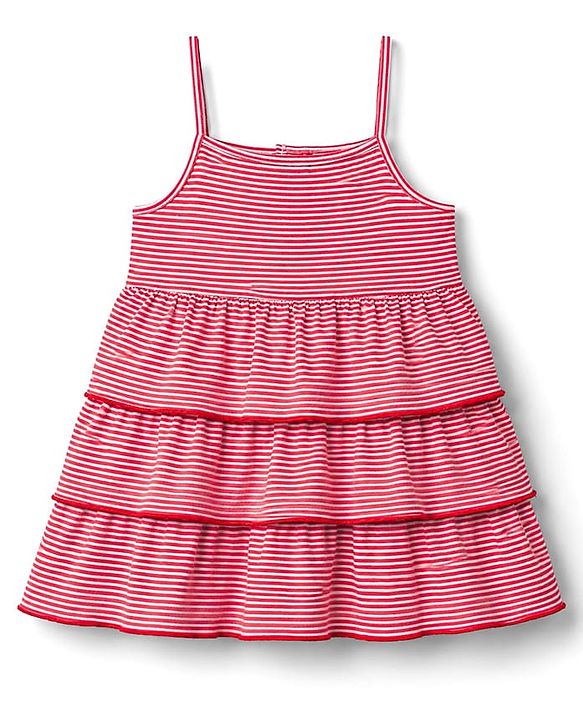 Babyhug Single Jersey Knit Full Sleeves Striped Frock with Shrug - Red