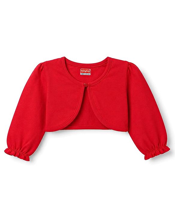 Babyhug Single Jersey Knit Full Sleeves Striped Frock with Shrug - Red