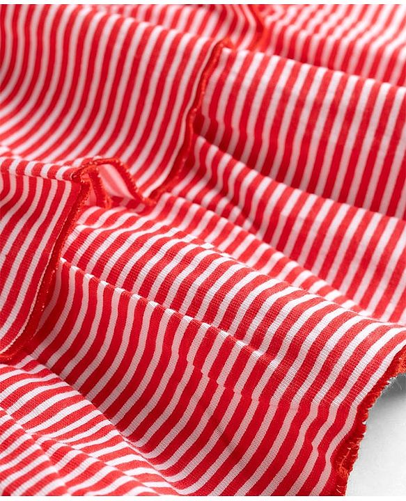 Babyhug Single Jersey Knit Full Sleeves Striped Frock with Shrug - Red