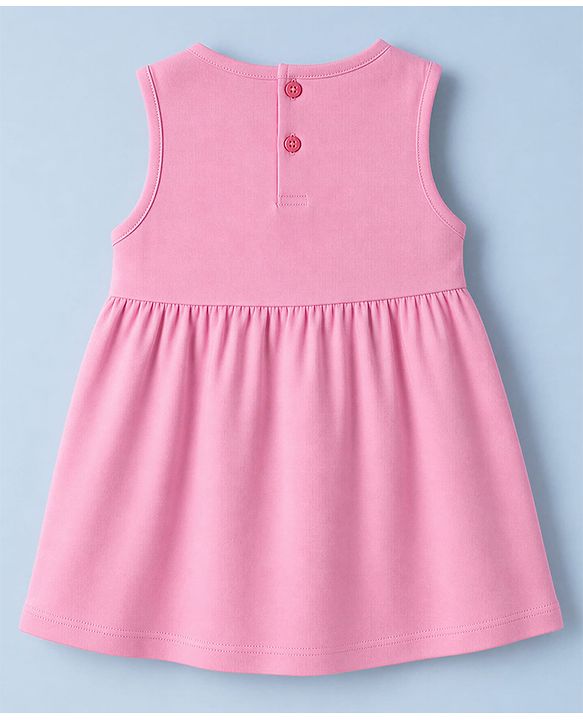 Babyhug Single Jersey Knit Half Sleeves Floral Printed Frock with Shrug - Pink