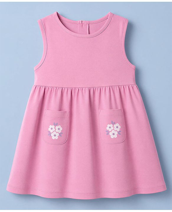 Babyhug Single Jersey Knit Half Sleeves Floral Printed Frock with Shrug - Pink