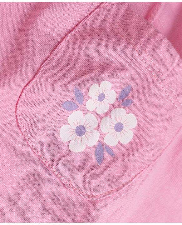 Babyhug Single Jersey Knit Half Sleeves Floral Printed Frock with Shrug - Pink