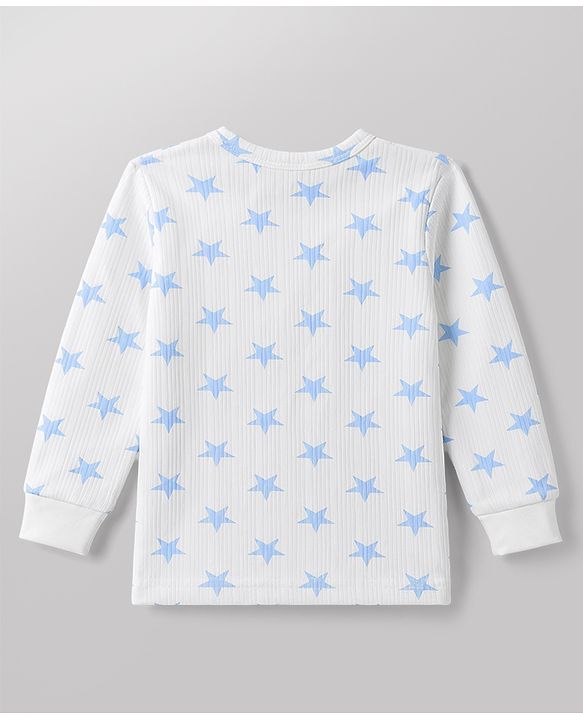 Babyhug Knit Full Sleeves Front Open Thermal Inner Wear Set with Star Print - White
