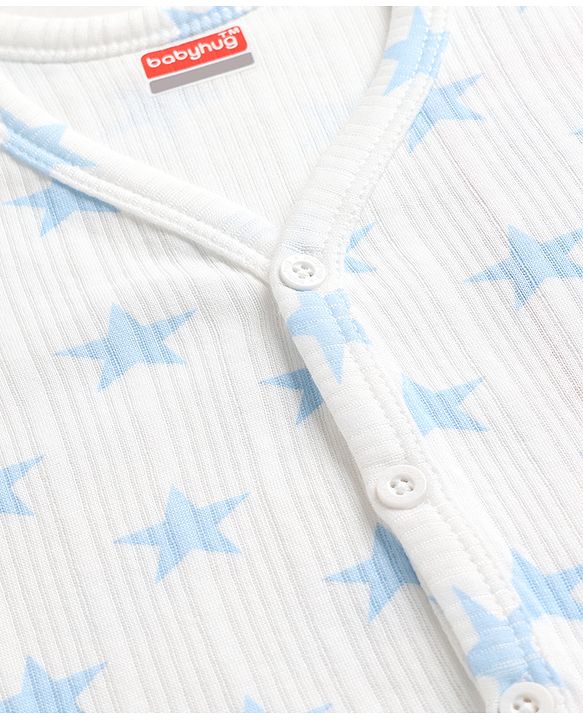 Babyhug Knit Full Sleeves Front Open Thermal Inner Wear Set with Star Print - White