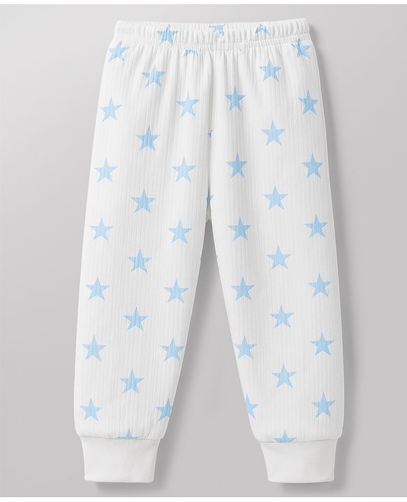 Babyhug Knit Full Sleeves Front Open Thermal Inner Wear Set with Star Print - White