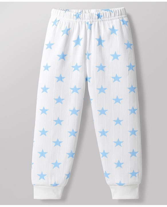 Babyhug Knit Full Sleeves Front Open Thermal Inner Wear Set with Star Print - White