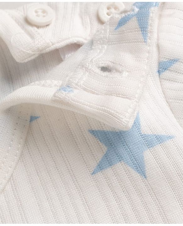 Babyhug Knit Full Sleeves Star Printed Thermal Wear Set with Vest - Off White
