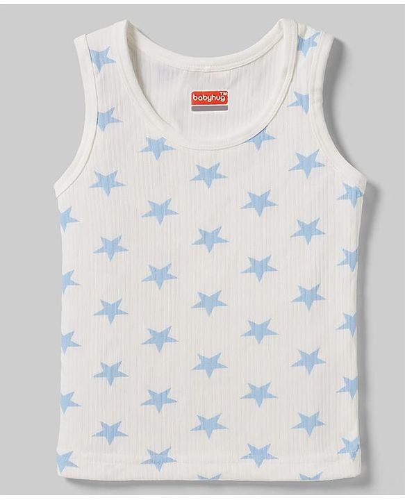 Babyhug Knit Full Sleeves Star Printed Thermal Wear Set with Vest - Off White