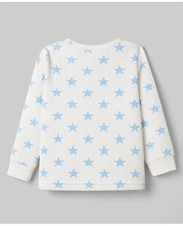 Babyhug Knit Full Sleeves Star Printed Thermal Wear Set with Vest - Off White
