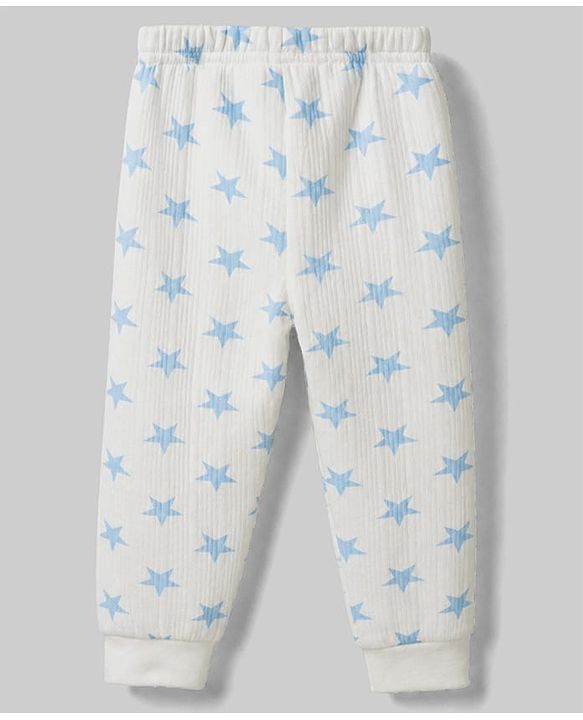 Babyhug Knit Full Sleeves Star Printed Thermal Wear Set with Vest - Off White