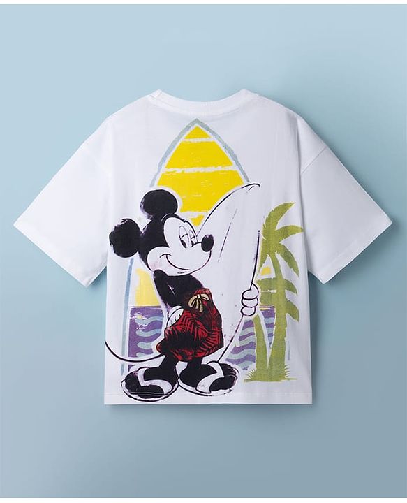 Pine Kids Disney Single Jersey Knit Half Sleeves T-Shirt with  Front & Back Mickey Mouse Graphic - White
