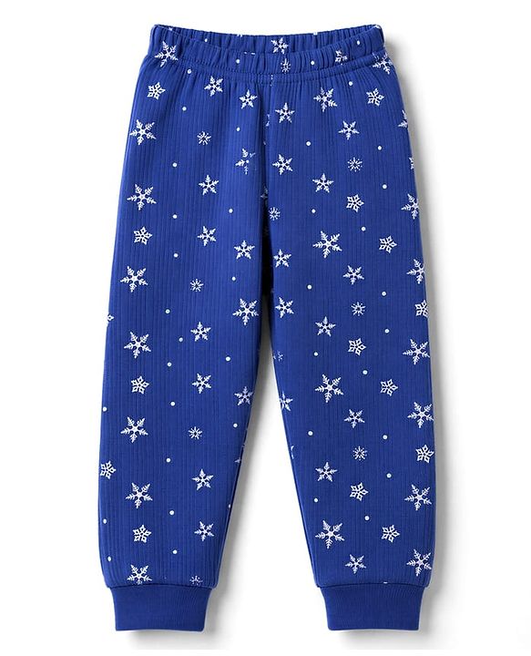 Babyhug Knit Full Sleeves Front Open Snow Flakes Printed Co-Ords Thermal Inner Wear Set - Blue