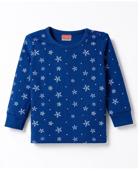 Babyhug Knit Full Sleeves Snowflakes Printed Thermal Pullover Vest & Leggings - Blue