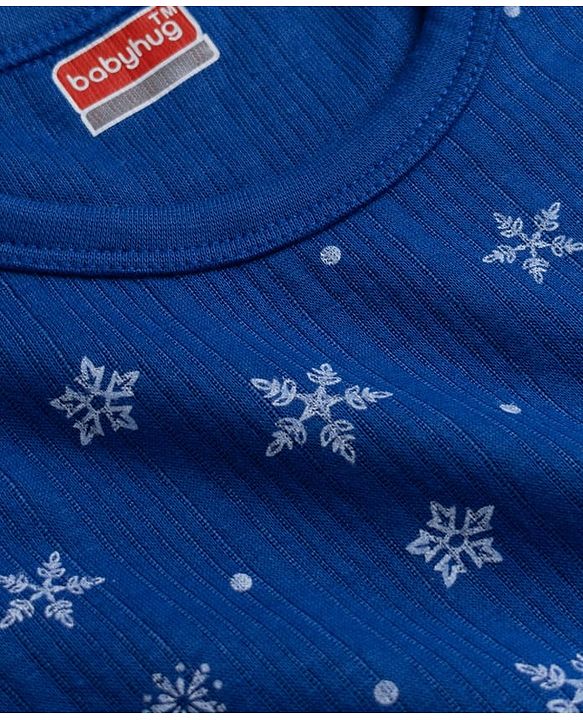 Babyhug Knit Full Sleeves Snowflakes Printed Thermal Pullover Vest & Leggings - Blue