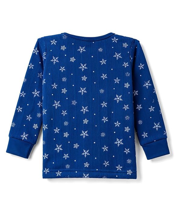 Babyhug Knit Full Sleeves Snowflakes Printed Thermal Pullover Vest & Leggings - Blue