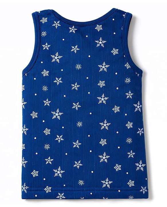 Babyhug Knit Full Sleeves Snowflakes Printed Thermal Pullover Vest & Leggings - Blue