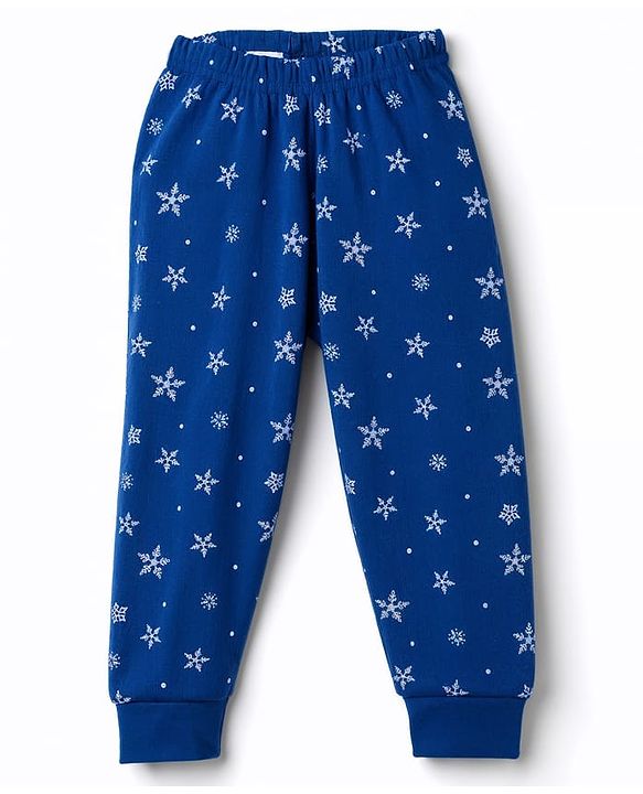 Babyhug Knit Full Sleeves Snowflakes Printed Thermal Pullover Vest & Leggings - Blue