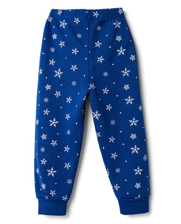 Babyhug Knit Full Sleeves Snowflakes Printed Thermal Pullover Vest & Leggings - Blue